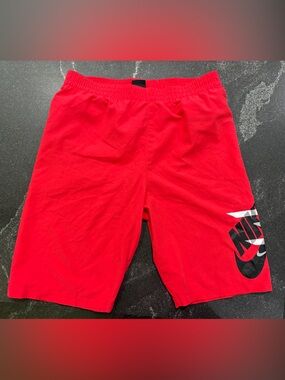 Nike big Kids Bright Red Athletic Shorts with Black Logo